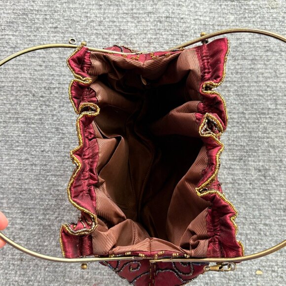 VTG Red Sequin Beaded Purse Metal Handle Kisslock Fairycore Steampunk Artsy boho - Picture 7 of 16